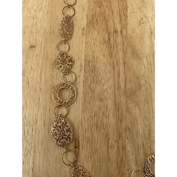 Ballet Gold Tone Hammered Metal Long Chain Link Necklace Fashion Jewelry NEW - Picture 5 of 12